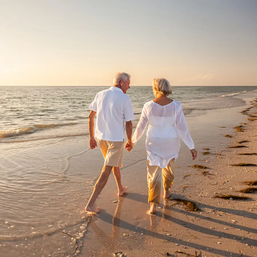 Pareja mayor feliz en la playa